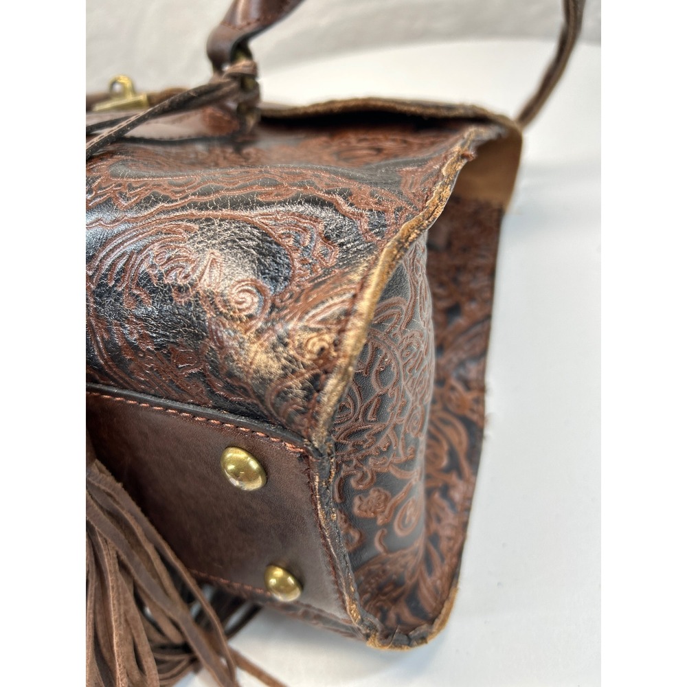 Patricia Nash Tooled Leather Shoulder Bag Brown Paisley Embossed Tassel - Picture 10 of 16